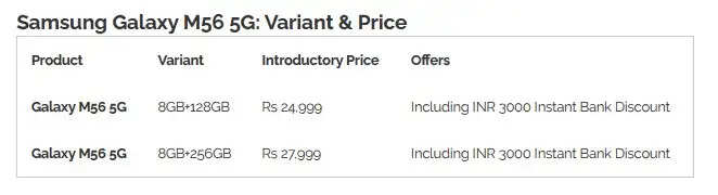 Price of Samsung M56 5G