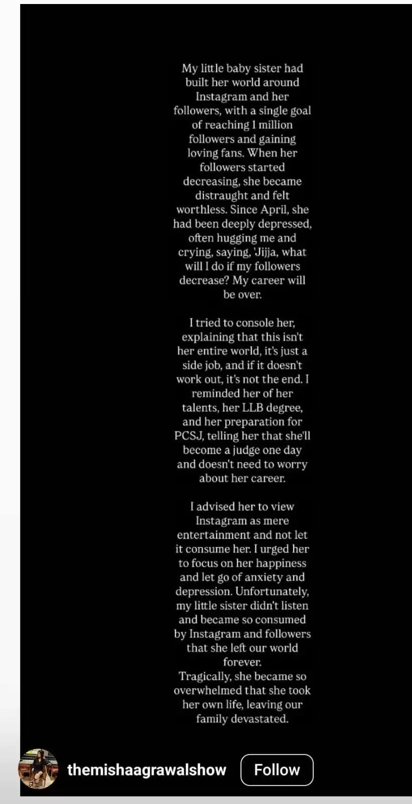 Misha Agrawal Suicide